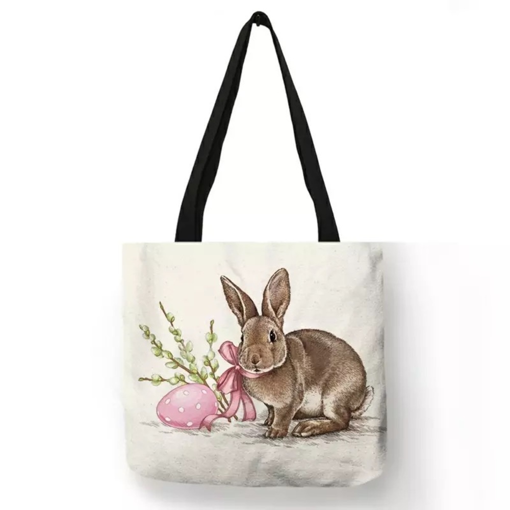 Eco-Friendly Bunny with Pink Egg Folding Tote Bag - Picture 1 of 13